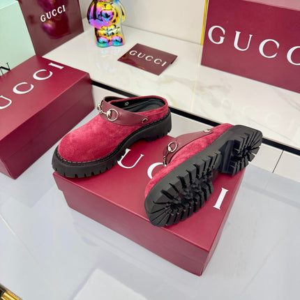 GG PLATFORM MULES 25S IN RED SUEDE