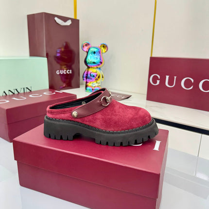 GG PLATFORM MULES 25S IN RED SUEDE