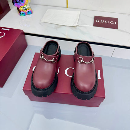 GG PLATFORM MULES 25S IN DARK RED CALFSKIN