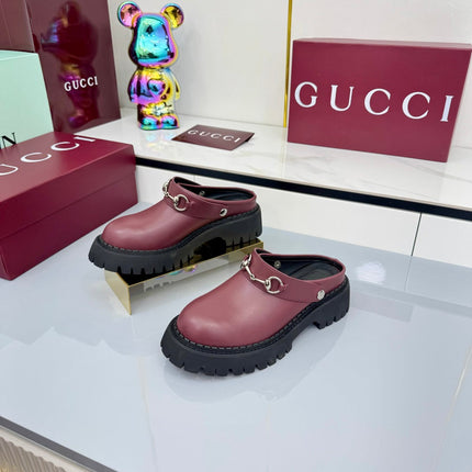 GG PLATFORM MULES 25S IN DARK RED CALFSKIN