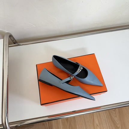 KIARA FLAT PUMP IN CERULEAN BLUE CALFSKIN