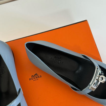 KIARA FLAT PUMP IN CERULEAN BLUE CALFSKIN