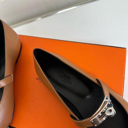 KIARA FLAT PUMP IN SEPIA BROWN CALFSKIN