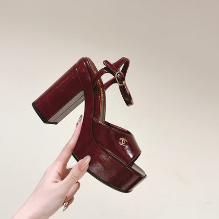 CC HIGH SANDAL WINE RED CALFSKIN
