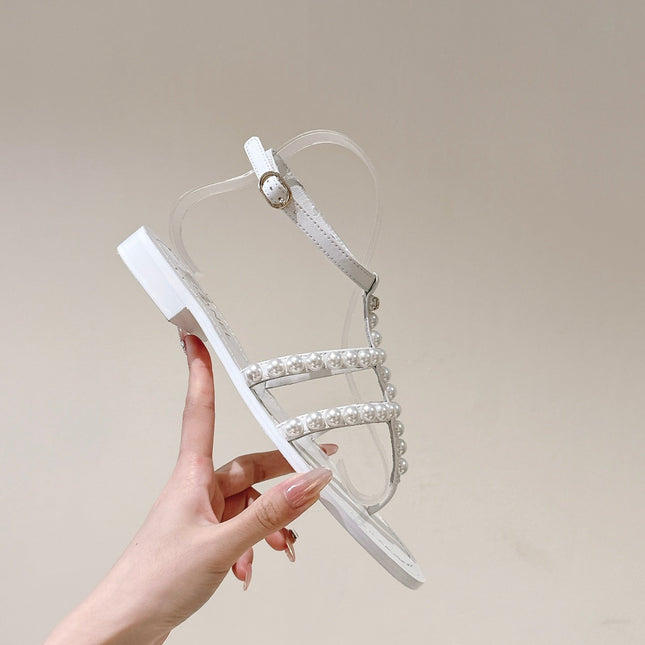 CC SANDALS PEARL ROMAN IN WHITE LAMBSKIN