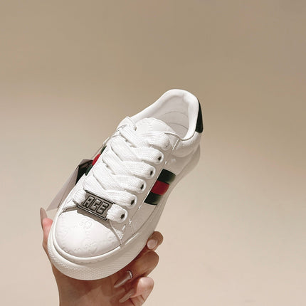 GG ACE SNEAKER WITH WEB IN WHITE EMBOSSED CALFSKIN