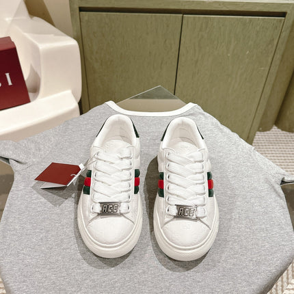 GG ACE SNEAKER WITH WEB IN WHITE EMBOSSED CALFSKIN