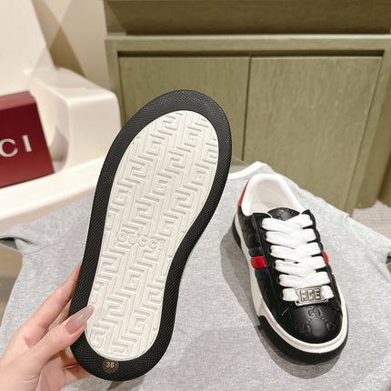 GG ACE SNEAKER WITH WEB IN BLACK EMBOSSED CALFSKIN