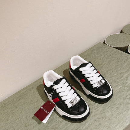 GG ACE SNEAKER WITH WEB IN BLACK EMBOSSED CALFSKIN