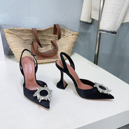 AMINA CRYSTAL 100MM HIGH HEELS IN BLACK SATIN