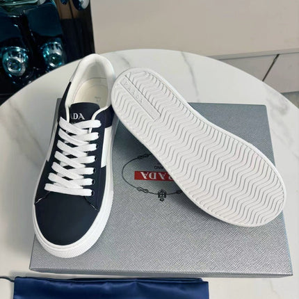 PRADA 25S LEATHER LOGO OUTLET SNEAKERS BLUISH BLACK CALFSKIN