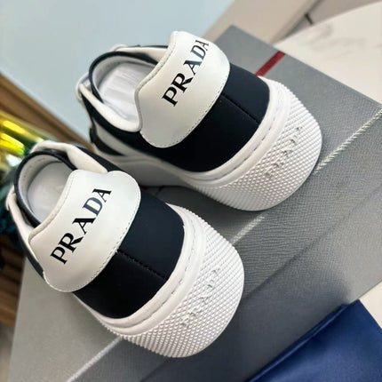 PRADA 25S LEATHER LOGO OUTLET SNEAKERS BLUISH BLACK CALFSKIN