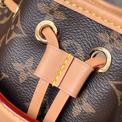 LV 25S NANO NOÉ 16 IN DARK BROWN MONOGRAM COATED CANVAS LEATHER TRIM