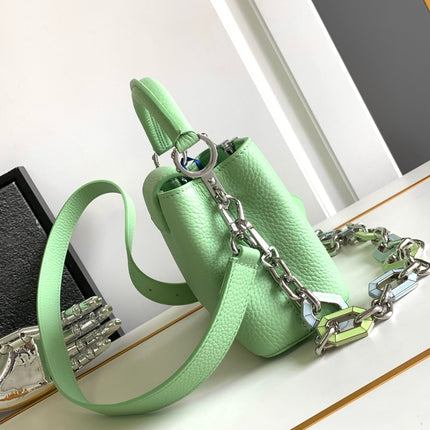CAPUCINES MINI 21 IN LIGHT GREEN TAURILLON SILVER HARDWARE