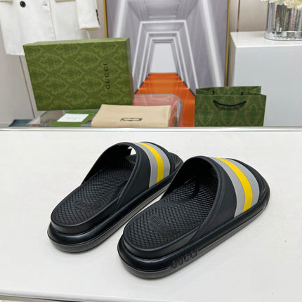 PLATFORM SLIPPERS IN BLACK MIX GRAY AND YELLOW IMPORTED TPU
