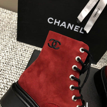 SHORT BOOTS GARNET RED MIX BLACK SUEDE LAMBSKIN