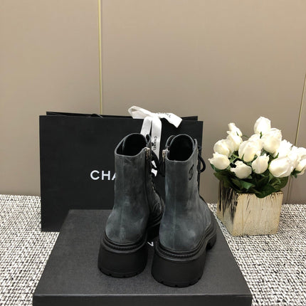 SHORT BOOTS SLATE GREY SUEDE LAMBSKIN