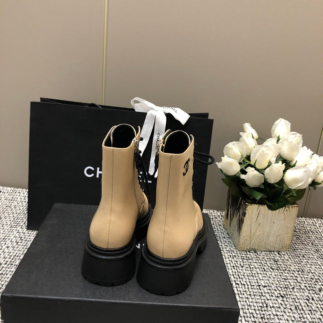 SHORT BOOTS  BEIGE CREAM MIX BLACK SUEDE LAMBSKIN