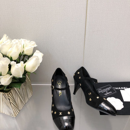 MARY JANE BLACK SUEDE AND LAMBSKIN ATTACH METAL