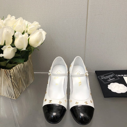 MARY JANE WHITE MIX BLACK LAMBSKIN ATTACH METAL