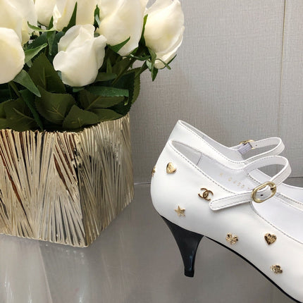 MARY JANE WHITE MIX BLACK LAMBSKIN ATTACH METAL