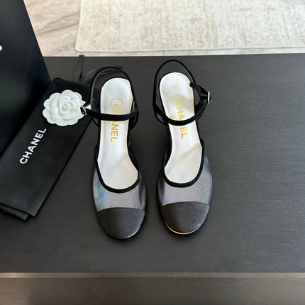 Waterproof Platform High Heels Transparent Heel Mesh  Black