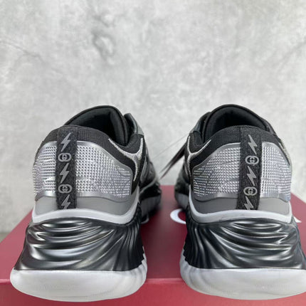 GG RIPPLE SNEAKER IN LIGHT GRAY MIX BLACK LAMBSKIN AND FABRIC