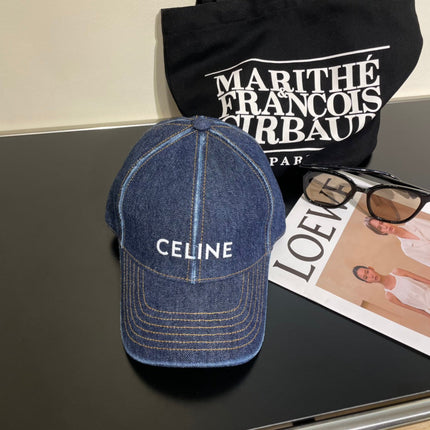 CELINE 25S BASEBALL CAP IN DENIM BLUE LETTER EMBROIDERY