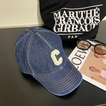 CELINE 25S BASEBALL CAP IN DENIM BLUE EMBROIDERED C LOGO