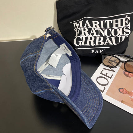 CELINE 25S BASEBALL CAP IN DENIM BLUE EMBROIDERED C LOGO