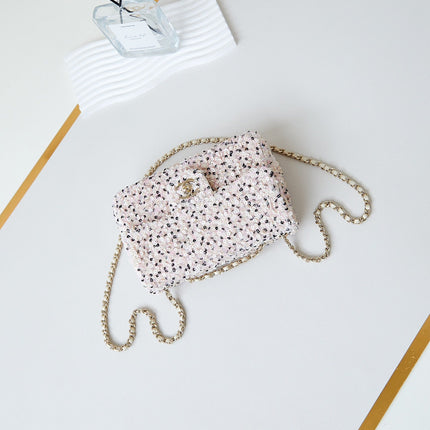 CHANEL 25S FLAP BAG 20 IN LIGHT PINK MIX BLACK SEQUINS