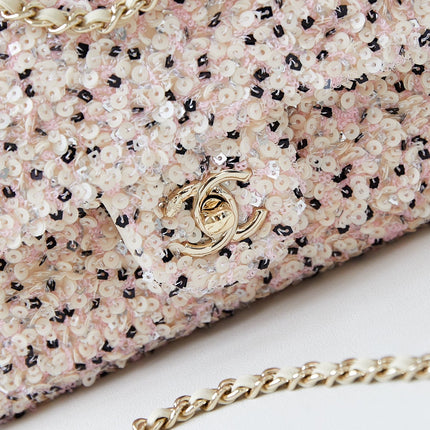 CHANEL 25S FLAP BAG 20 IN LIGHT PINK MIX BLACK SEQUINS