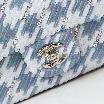 CHANEL 25S FLAP BAG 20 IN WHITE MIX BLUE SEQUINS