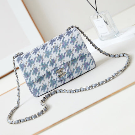 CHANEL 25S FLAP BAG 20 IN WHITE MIX BLUE SEQUINS