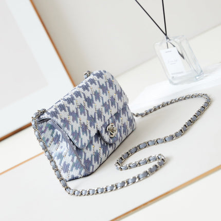 CHANEL 25S FLAP BAG 20 IN WHITE MIX BLUE SEQUINS