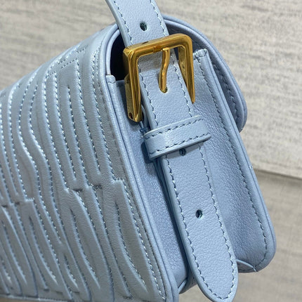 FLAP BAG 18 IN BABY BLUE QUILTED ALLOVER CALFSKIN