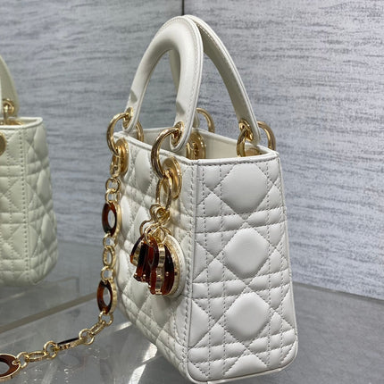 MINI 17 LADY BAG IN WHITE MACROCANNAGE LAMBSKIN WITH GOLD HARDWARE