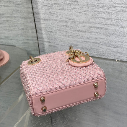 MICRO 12 LADY BAG IN BLUSH PINK SATIN WITH BEADING