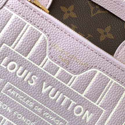 LV 25S NEVERFULL BANDOULIÈRE INSIDE OUT BB 31 IN LIGHT PURPLE AND BROWN CALFSKIN