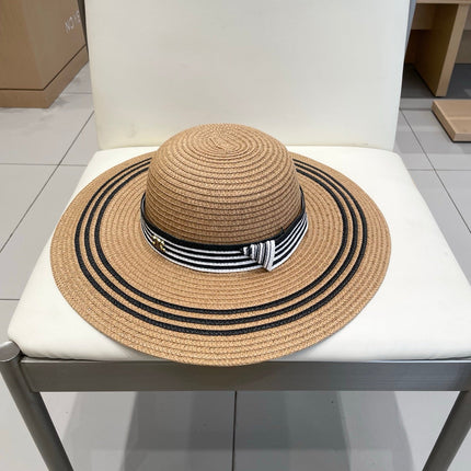 WIDE BRIM HAT MODEL 650410 IN BROWN WITH BLACK STRIPES WOVEN STRAW