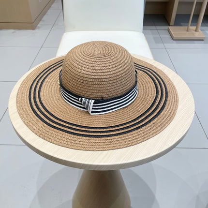 WIDE BRIM HAT MODEL 650410 IN BROWN WITH BLACK STRIPES WOVEN STRAW