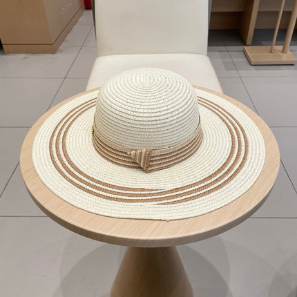 WIDE BRIM HAT MODEL 650411 IN CREAM WHITE & BROWN WOVEN STRAW