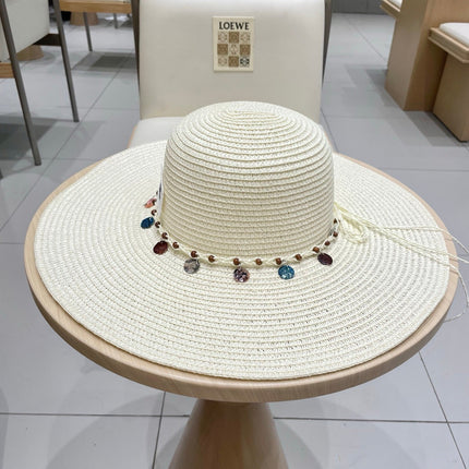 WIDE BRIM HAT MODEL 652186 IN WHITE WOVEN STRAW