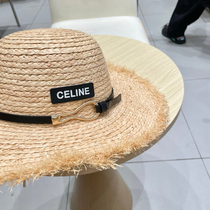 WIDE BRIM HAT MODEL 650422 IN NATURAL WITH BLACK LEATHER STRAP RAFFIA STRAW
