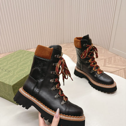 MARTIN ANKLE BOOTS IN BLACK EMBOSSED CALFSKIN MIX BROWN SUEDE