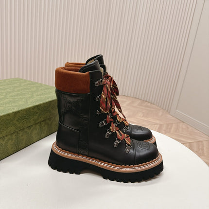 MARTIN ANKLE BOOTS IN BLACK EMBOSSED CALFSKIN MIX BROWN SUEDE