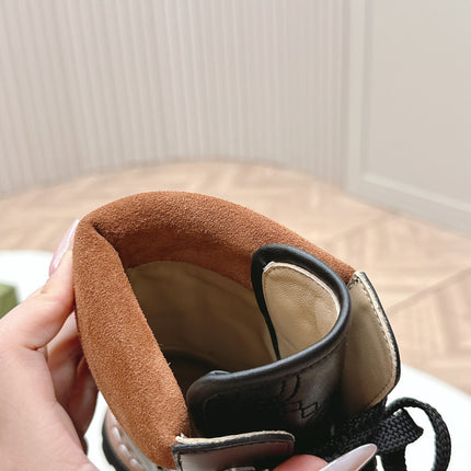 MARTIN LACE-UP ANKLE BOOTS IN BLACK EMBOSSED CALFSKIN MIX BROWN SUEDE