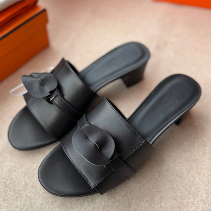 HIGH MULES IN BLACK CALFSKIN