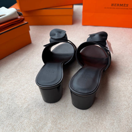 HIGH MULES IN BLACK CALFSKIN