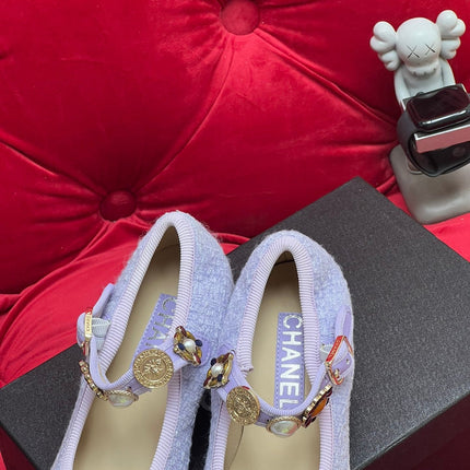 HIGH MARY JANE SHOES LIGHT BLUE WOOL TWEED